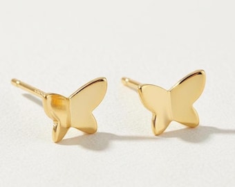 Gold Butterfly Stud Earrings | Dainty Minimalist Earrings | Tiny Gold Studs | Everyday Jewelry Gift for Her | 14K Gold Plated Earrings