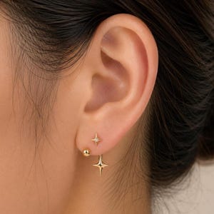 18K Gold Plated Star Ear Jacket Earrings, Celestial Stud Dangle Jewelry