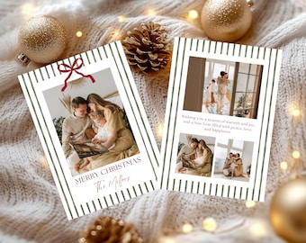 Minimalist Christmas Photo Card,  Holiday Editable Template, Two-Sided Family Xmas Printable, Digital Download