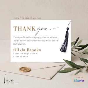 Graduation Thank You Card Template | Black Tassel Design (Canva Digital Download)