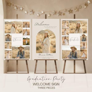 Conjunto de tres carteles de bienvenida de graduación / Collage de fotos / Decoración de fiesta / Plantilla de Canva / Exhibición imprimible