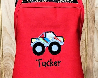 Kid's Apron, Child's Apron, Personalized Apron, Monster Truck, Birthday Gift
