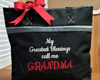 Personalized Grandma Tote Bag, Embroidered Polyester, Mother's Day Gift