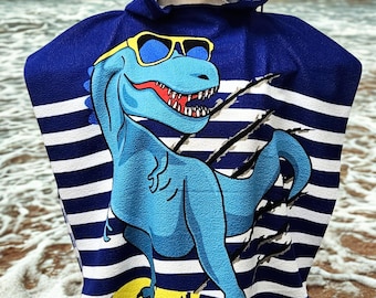 Toalla de playa personalizada, pareo de dinosaurio para niños, poncho de dinosaurio