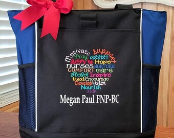 Personalized Nurse Tote Bag: Embroidered Heart Design