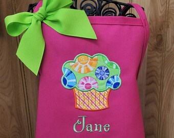 Personalized Girl's Apron: Cupcake Applique, Birthday Gift