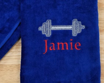 Embroidered Barbell Gym Towel: Personalized Sports Gift