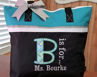 Personalized Teacher Tote Bag, Teachers Aide Bag, Teacher Appreciation Gift, Monogram Bag