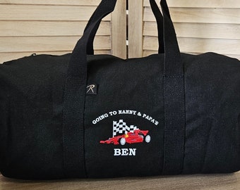 Kid's Duffle Bag, Going to Grandma's, Personalized Duffle, Racecar Bag