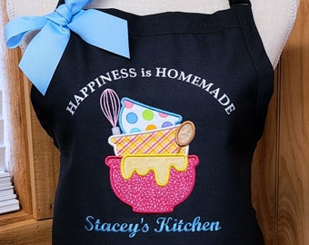 Personalized Apron, Kitchen Apron, Happiness is Homemade, Baking Apron, Birthday Gift