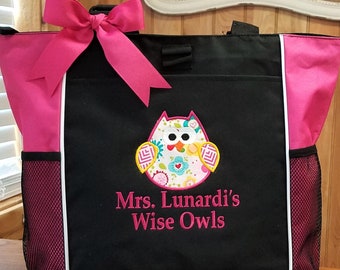 Teacher Tote Bag, Owl Tote Bag, Teacher Gift, Monogrammed Bag