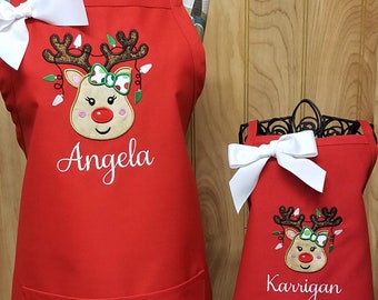 Personalized Apron Set, Adult and Child Aprons, Holiday Aprons, Christmas Aprons