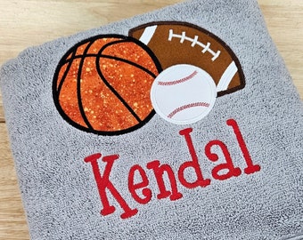 Sports Bath Towel, Personalized Towel, Kid's Towel, Monogrammed Towel