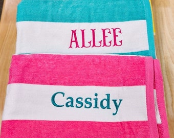 Personalized Beach Towel, Cabana Stripe Towel, Summer Fun Pool Towel