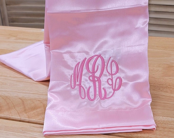 Personalized Satin Pillowcase, Embroidered Monogram, Standard/Queen Size