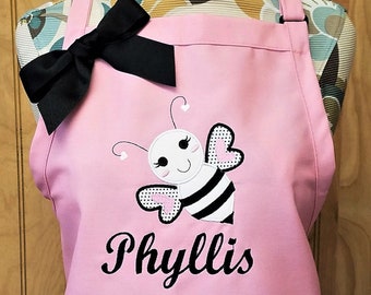 Personalized Apron, Bumble Bee Apron, Monogrammed Apron, Birthday Gift