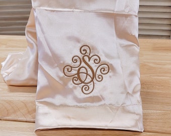 Embroidered Satin Pillowcase: Personalized Monogrammed Gift