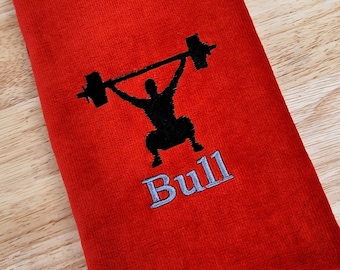 Personalized Gym Towel: Embroidered Weightlifter Silhouette
