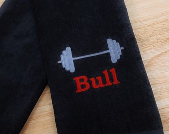 Personalized Gym Towel: Embroidered Barbell Design, Custom Colors