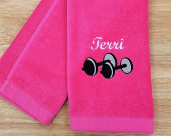 Sport Towel, Personalized Gym Exercise Towel, Embroidered Barbells, Monogrammed Gift