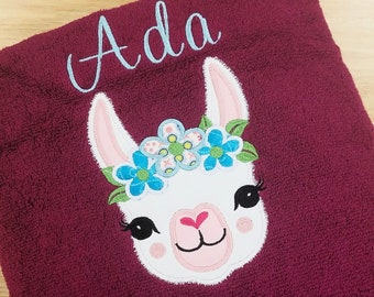 Llama Towel, Kid's Personalized Bath Towel, Child's Towel, Pool Towel