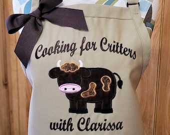 Personalized Cow Kitchen Apron: Embroidered Twill, Chef Style