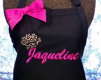 Personalized Apron, Leopard Chef Hat Apron, Monogrammed Apron, Birthday Gift