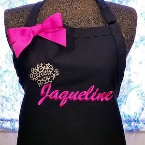 Personalized Apron, Leopard Chef Hat Apron, Monogrammed Apron, Birthday Gift image 1