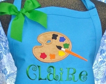 Personalized Art Apron, Paint Palette Applique, Teacher Gift