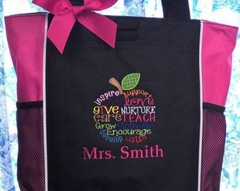 Personalized Teacher Tote Bag, Teacher Appreciation, Apple Subway Art, Teacher Gift