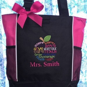 Personalized Teacher Tote Bag, Teacher Appreciation, Apple Subway Art, Teacher Gift image 1