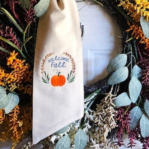 Monogrammed Fall Wreath Sash, Embroidered Door Decoration