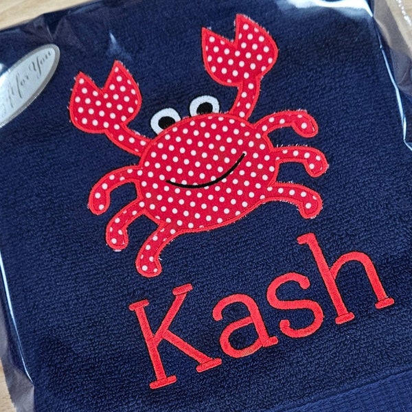Crab Bath Towel, Personalized Kid's Towel, Beach Towel, Birthday Gift