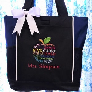 Personalized Teacher Tote Bag, Teacher Appreciation, Apple Subway Art, Teacher Gift image 4