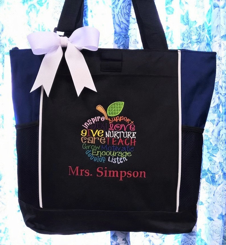 Personalized Teacher Tote Bag, Teacher Appreciation, Apple Subway Art, Teacher Gift image 4