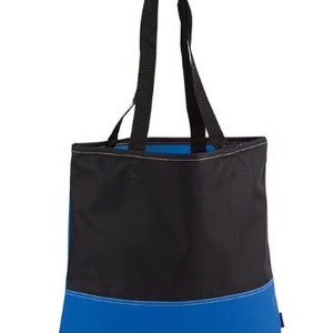 Puede incluir: Una bolsa de mano negra y azul con dos asas negras. La bolsa tiene una secci&oacute;n superior negra y una secci&oacute;n inferior azul.