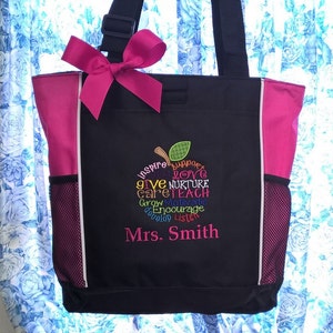 Personalized Teacher Tote Bag, Teacher Appreciation, Apple Subway Art, Teacher Gift image 2