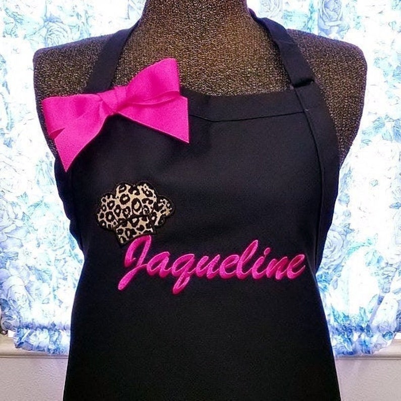 Personalized Apron, Leopard Chef Hat Apron, Monogrammed Apron, Birthday Gift image 1