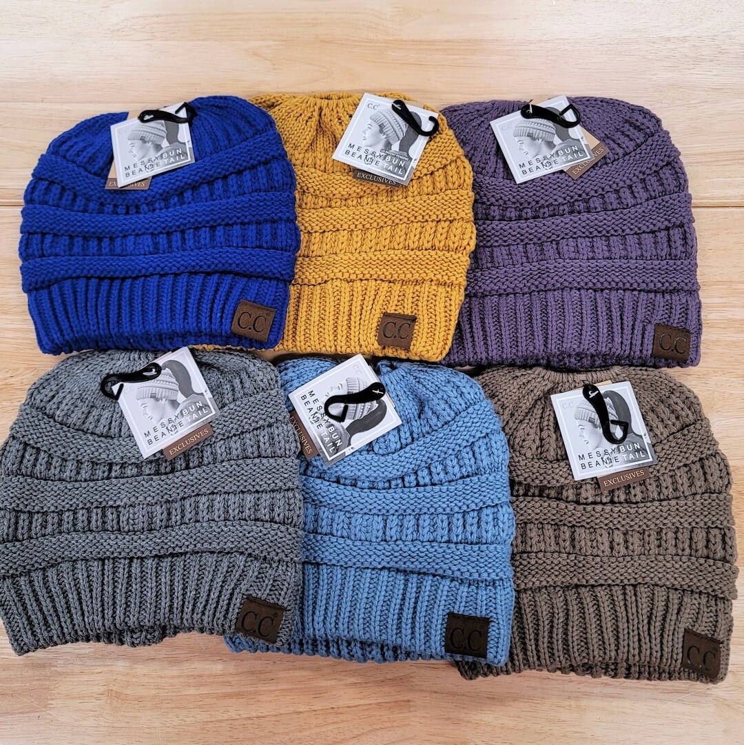 CC Beanie Messy Bun Beanie Monogram Beanie Personalized Etsy