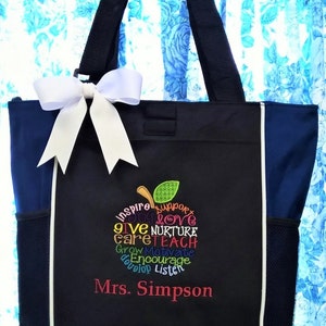 Personalized Teacher Tote Bag, Teacher Appreciation, Apple Subway Art, Teacher Gift image 5