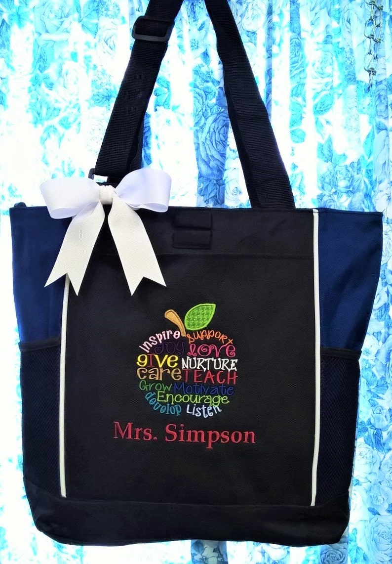 Personalized Teacher Tote Bag, Teacher Appreciation, Apple Subway Art, Teacher Gift image 5