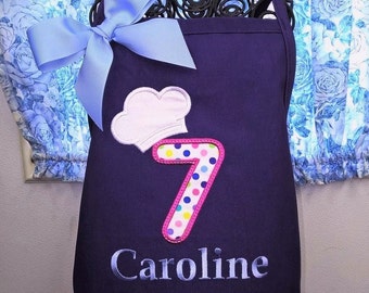 Kids Birthday Apron, Personalized Child Apron, Chef Hat with Number