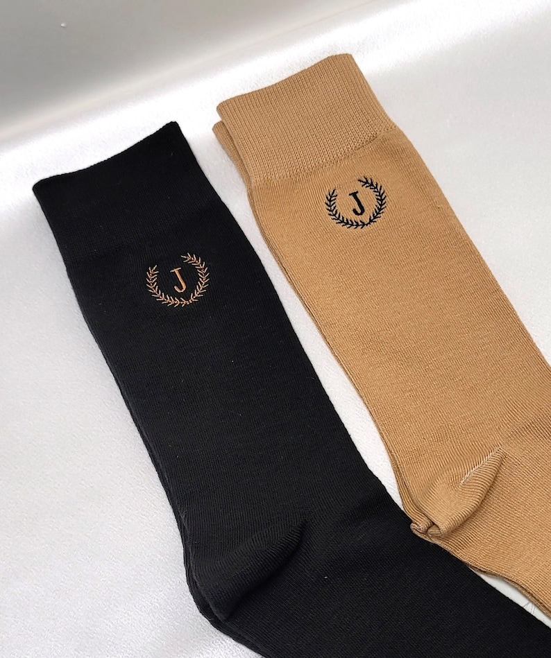 Men's Socks, Men's Dress Socks, Personalized Socks, Groomsmen Socks Initial, Laurel Leaf