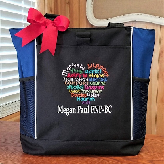 Personalized Nurse Tote Bag: Embroidered Heart Design
