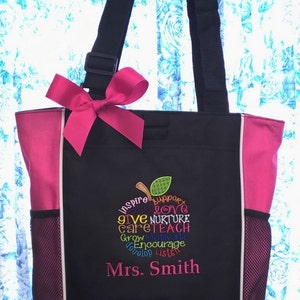 Personalized Teacher Tote Bag, Teacher Appreciation, Apple Subway Art, Teacher Gift image 3