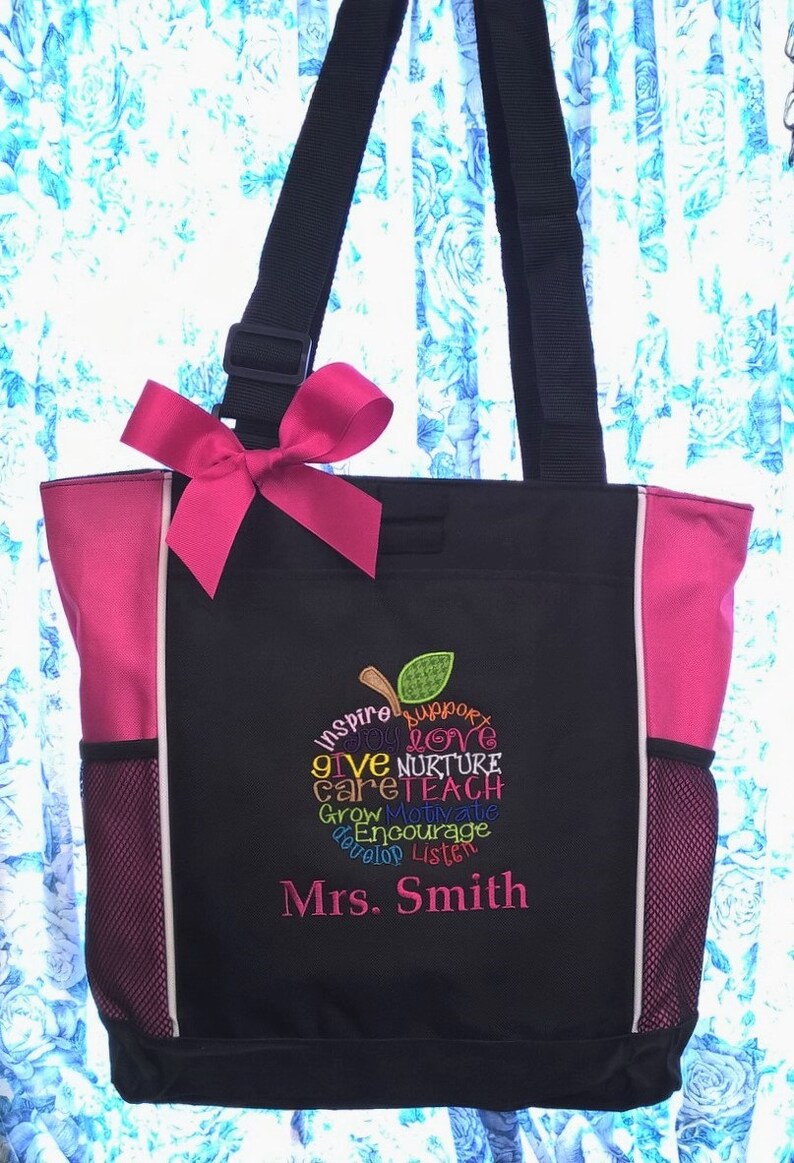 Personalized Teacher Tote Bag, Teacher Appreciation, Apple Subway Art, Teacher Gift image 3