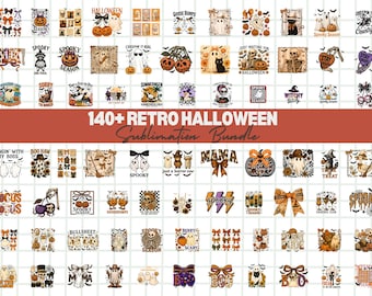 Retro Halloween PNG Clipart Bundle: Spooky Ghost, Witch, Pumpkin (Digital Download)