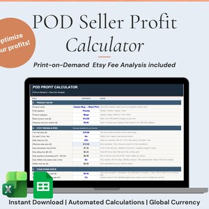 Vinstkalkylator för utskrift på begäran | Etsy Seller Tool (Excel/Google Sheets)