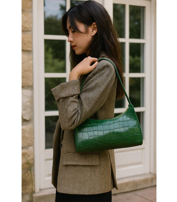 クロコ型押しPUレザーショルダーバッグ - ヴィンテージスタイル - Etsy 