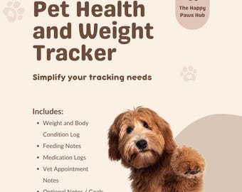 Seguimiento de la salud y el peso de tu mascota / Diario imprimible para perros / Registro veterinario, medicamentos, alimentación y bienestar